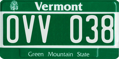 VT license plate OVV038