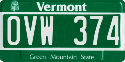 VT license plate OVW374