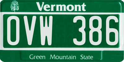 VT license plate OVW386