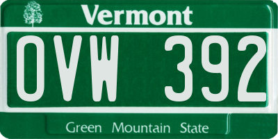 VT license plate OVW392
