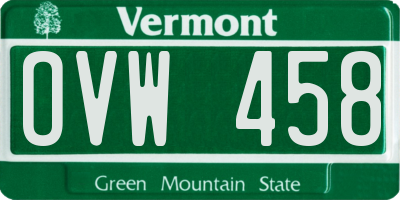 VT license plate OVW458