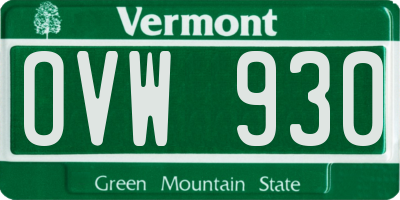 VT license plate OVW930