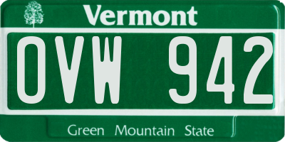 VT license plate OVW942
