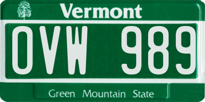 VT license plate OVW989