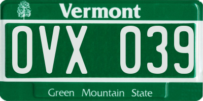 VT license plate OVX039