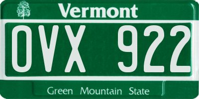 VT license plate OVX922