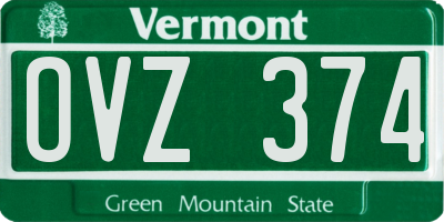 VT license plate OVZ374