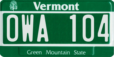 VT license plate OWA104