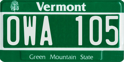 VT license plate OWA105