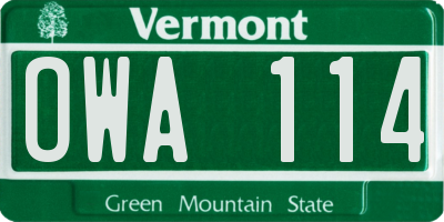 VT license plate OWA114