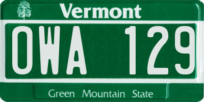 VT license plate OWA129