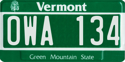 VT license plate OWA134