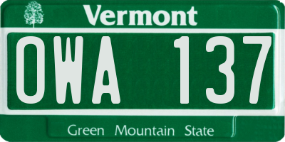 VT license plate OWA137