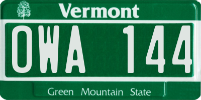 VT license plate OWA144