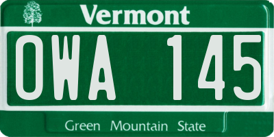 VT license plate OWA145
