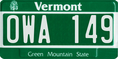 VT license plate OWA149
