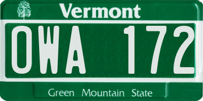 VT license plate OWA172
