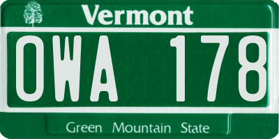 VT license plate OWA178