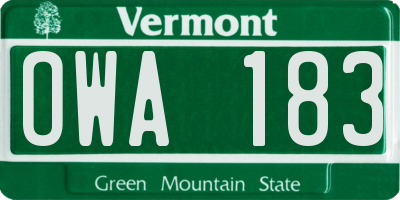 VT license plate OWA183