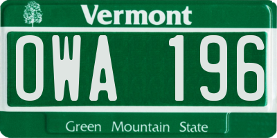 VT license plate OWA196