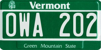VT license plate OWA202