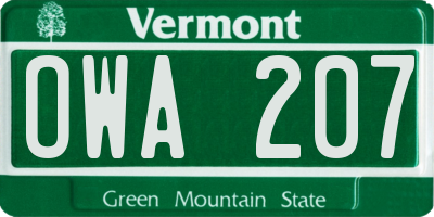 VT license plate OWA207