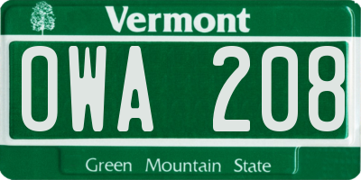 VT license plate OWA208
