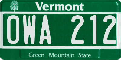 VT license plate OWA212