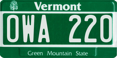 VT license plate OWA220