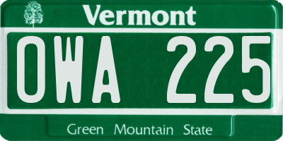 VT license plate OWA225