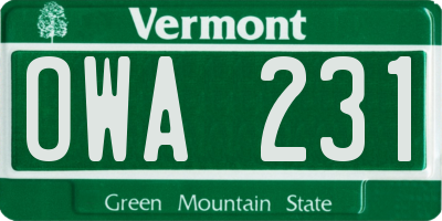VT license plate OWA231