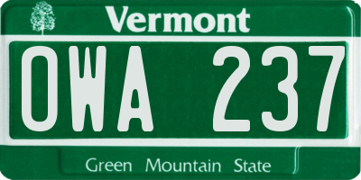 VT license plate OWA237