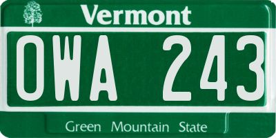 VT license plate OWA243