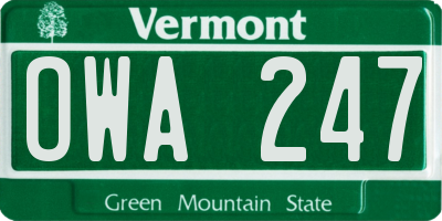 VT license plate OWA247