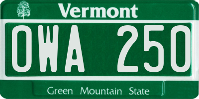 VT license plate OWA250