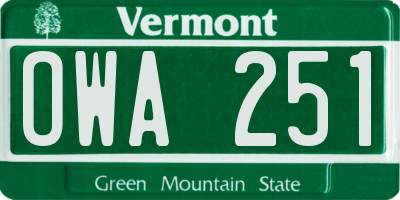 VT license plate OWA251