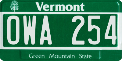 VT license plate OWA254