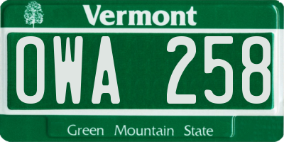 VT license plate OWA258
