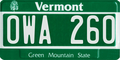 VT license plate OWA260