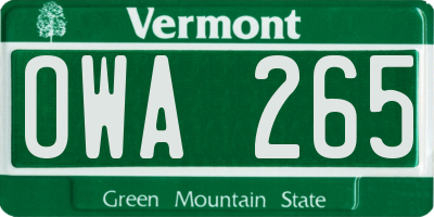 VT license plate OWA265