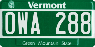 VT license plate OWA288