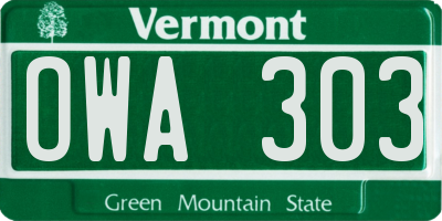 VT license plate OWA303
