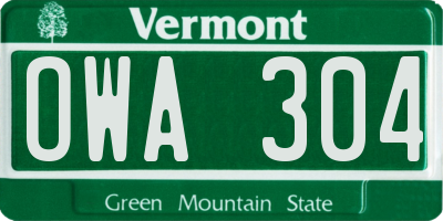 VT license plate OWA304