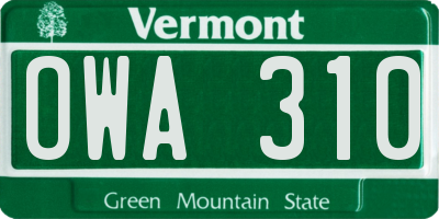 VT license plate OWA310