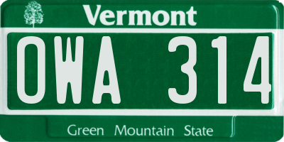 VT license plate OWA314
