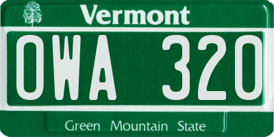 VT license plate OWA320