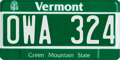 VT license plate OWA324
