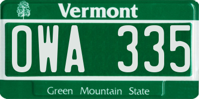 VT license plate OWA335