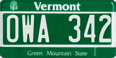 VT license plate OWA342