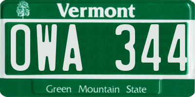 VT license plate OWA344